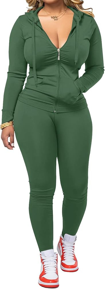 AUXDIO Women 2 Piece Outfits Casual Workout Sets Bodycon Tracksuit Zip Up Long Sleeve Hoodle Jack... | Amazon (US)