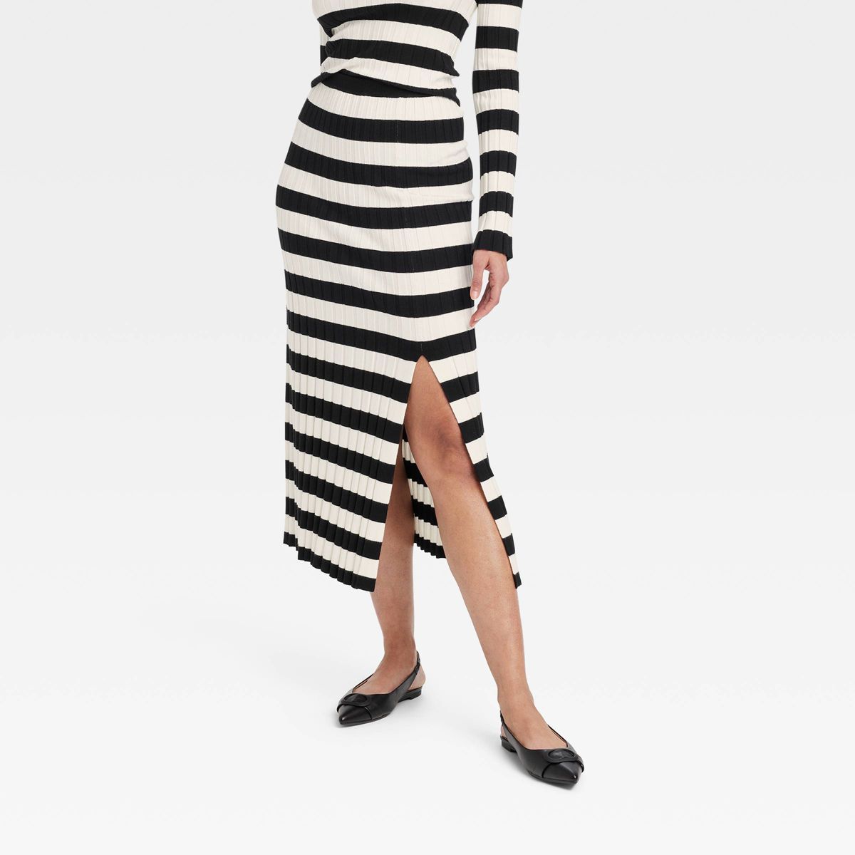 Women's Midi Sweater Skirt - A New Day™ Cream/Black Striped XS | Target
