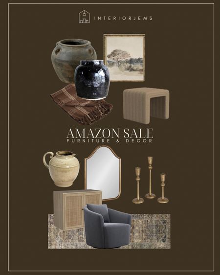 What’s on sale at Amazon this week, brown plaid, throw blanket, camel colored ottoman, modern ottoman, vessel, vase, the cutest picture, brass, candlestick holders, framed art, dark, gray, blue, accent chair, rug, Runner rug

#LTKhome #LTKsalealert #LTKstyletip