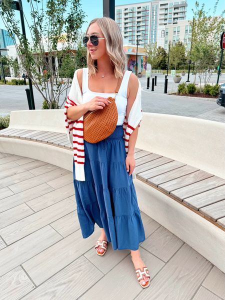 Last nights dinner ootd ❤️💙 So excited that they finally opened up a new @flowerchild closer to us now! This maxi skirt has been on major repeat! 👌🏻 I have it in 5 colors 🙃—it’s perfect for Summer! 🍉☀️ You can shop everything via the link in my bio > Shop my Reels/IG Posts ➡️

Amazon Fashion, Tanks, summer outfits, summer fashion, Clare v 

#LTKItBag #LTKFindsUnder100 #LTKStyleTip