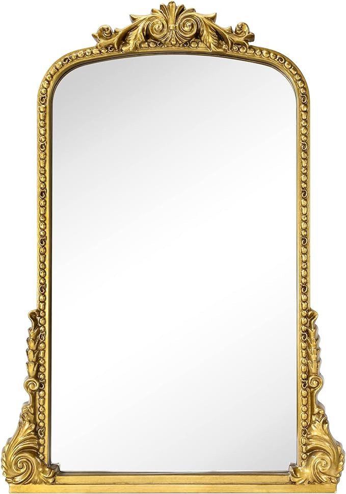 EGHOME 30x48'' Antiqued Gold Ornate Mirror Arched Mantel Mirror Baroque Inspired Ornate Dresser M... | Amazon (US)