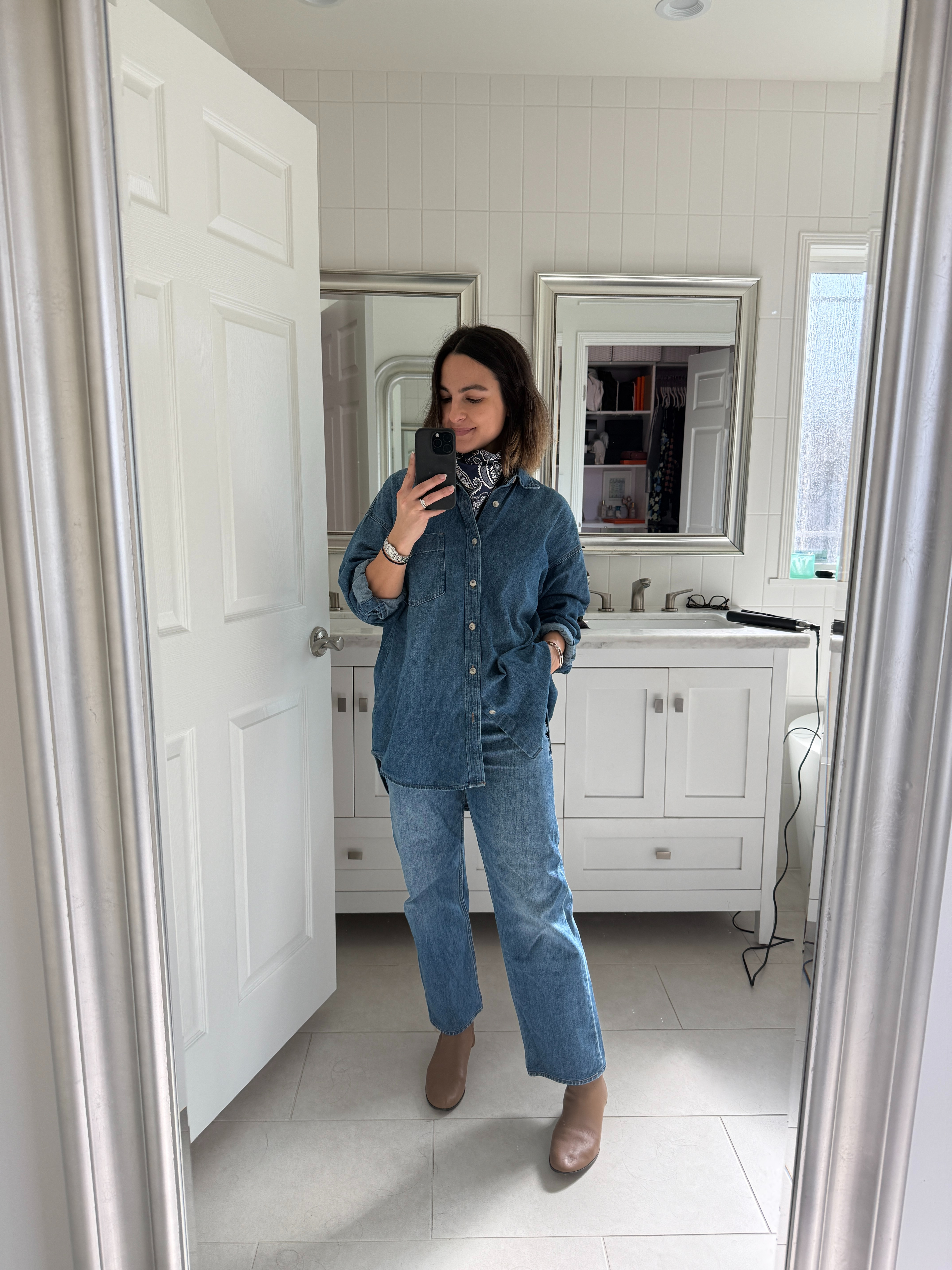 An easy denim on denim outfit! These straight-leg jeans and top are most worn pieces in my wardrobe, both from Aritzia. Available in a few different washes! 

 #LTKootd #LTKSeasonal