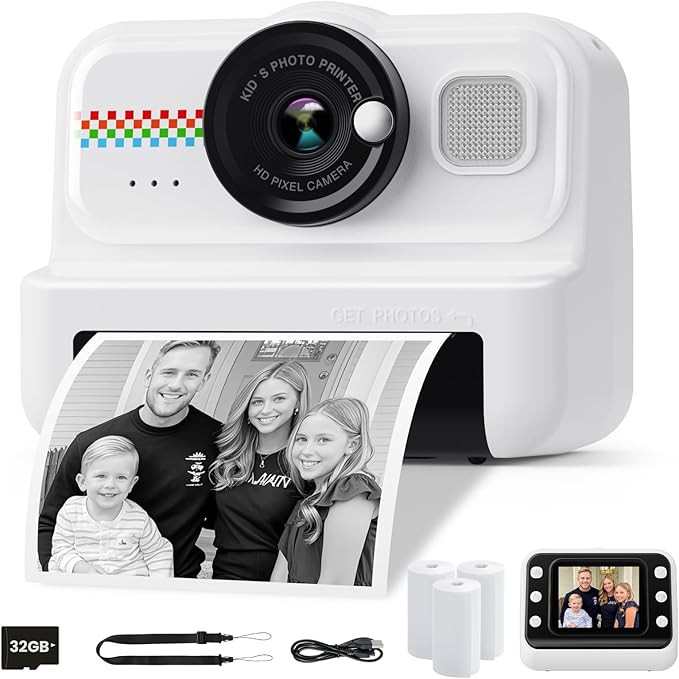 Kids Instant Print Camera, 1080P HD Kids Camera Instant Print with 3 Rolls Print Paper & 32GB Car... | Amazon (US)