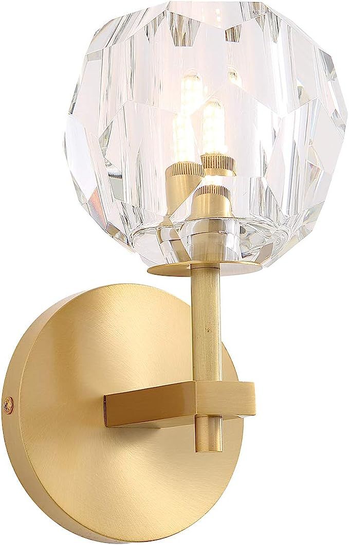 Siljoy Modern Brass Wall Sconces Gold Wall Lamp with Crystal Globe Lampshade for Bathroom Bedroom... | Amazon (US)