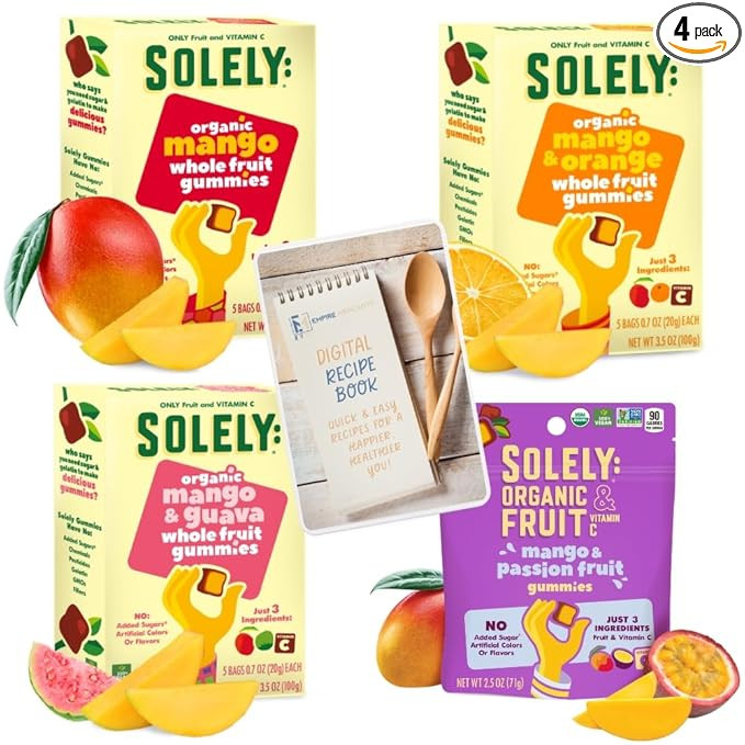 Solely Fruit Gummies Variety Pack of 4 Bundle - 1 of each flavor (Organic Mango, Mango and Orange... | Amazon (US)