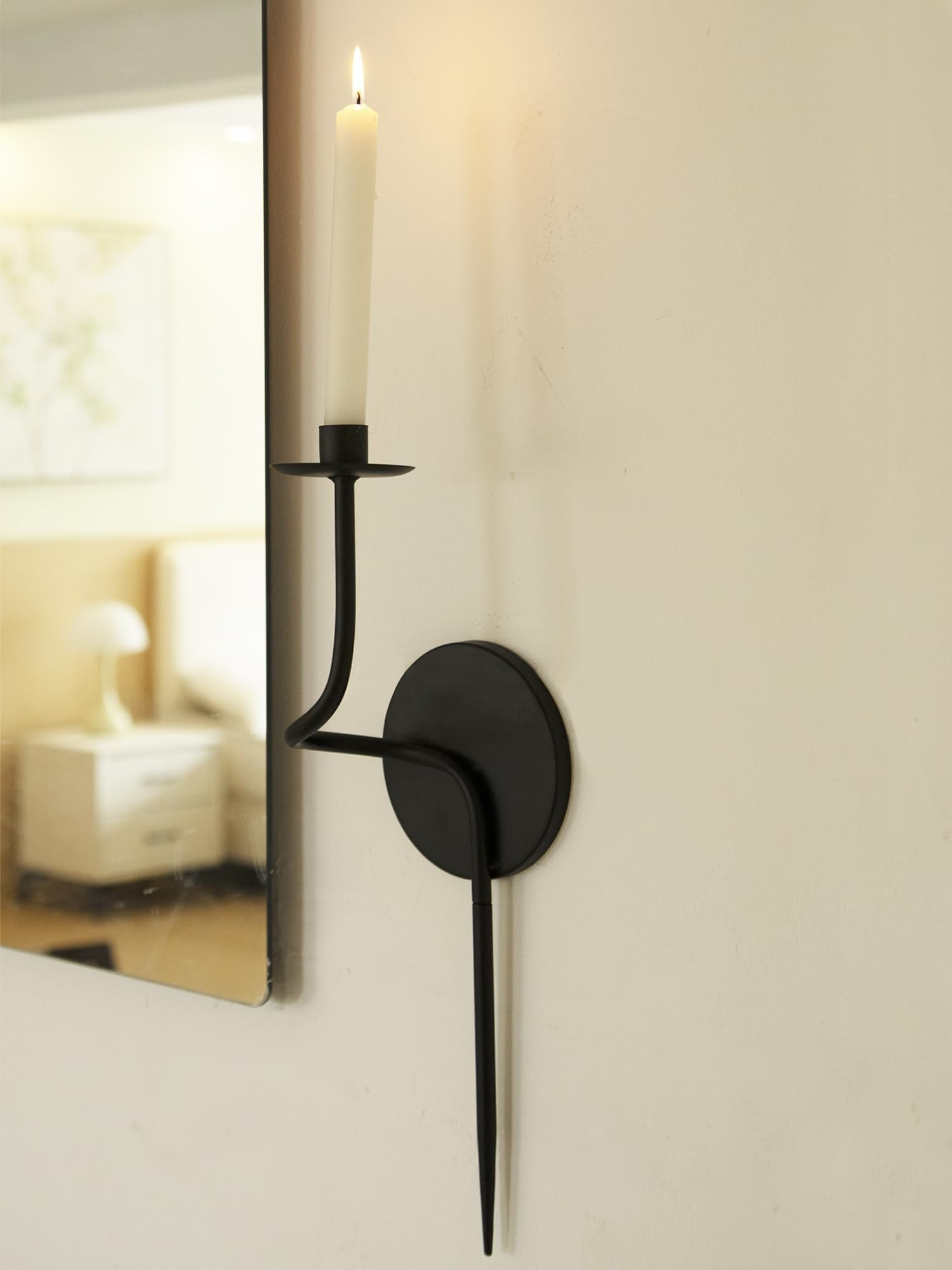 17" Black Wall Candle Holder Set of 2 Taper Candle Sconces Set of Two for Living Room, Dining Roo... | Amazon (US)