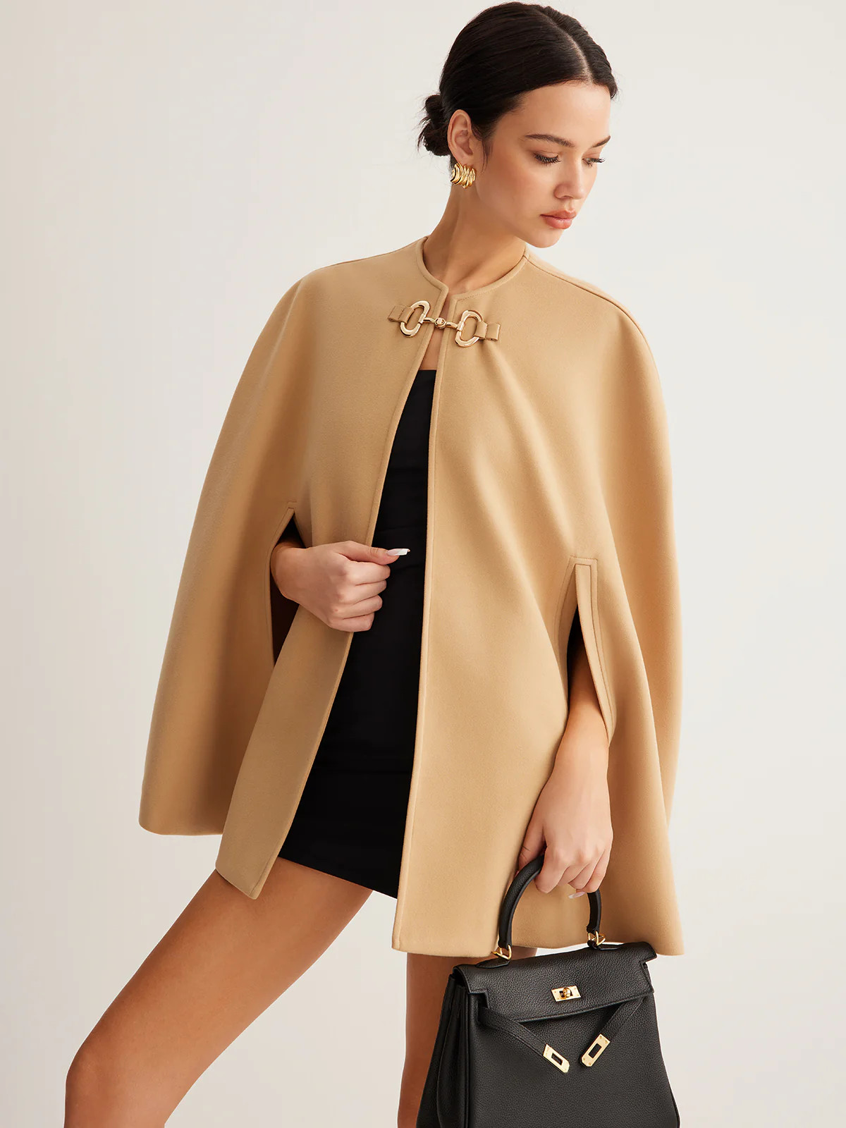 Metal Detail Plain Tweed Cloak | Commense