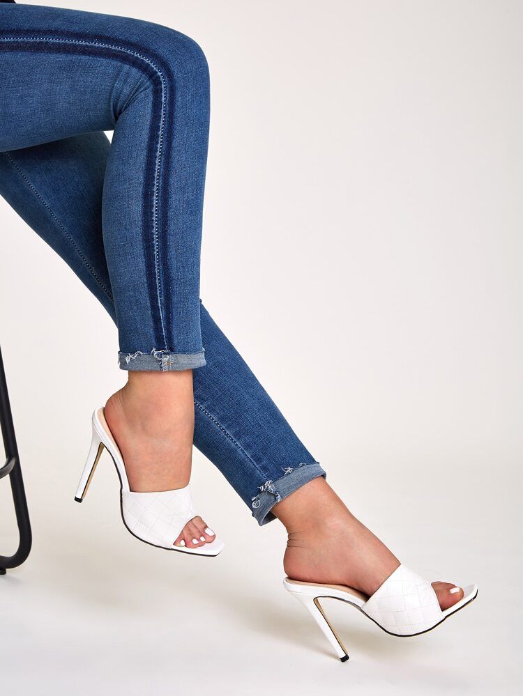 Quilted Detail Stiletto Heeled Mules | SHEIN