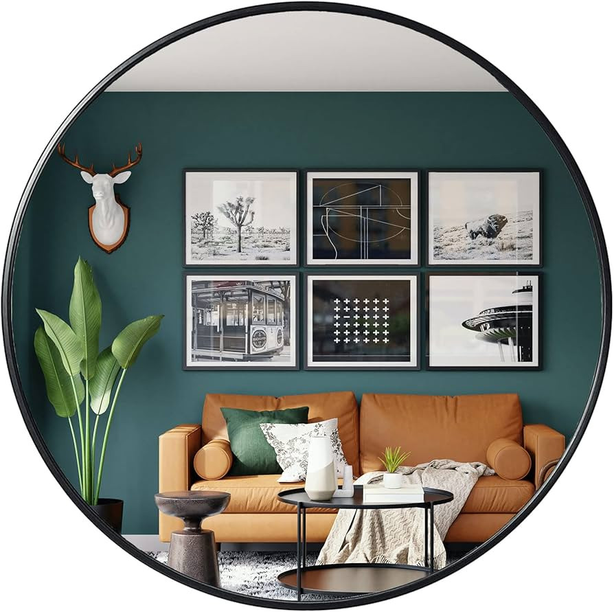 Round Mirror for Wall Round Wall Hanging Mirror 39 Inch Black Metal Framed Circle Mirror Modern V... | Amazon (US)