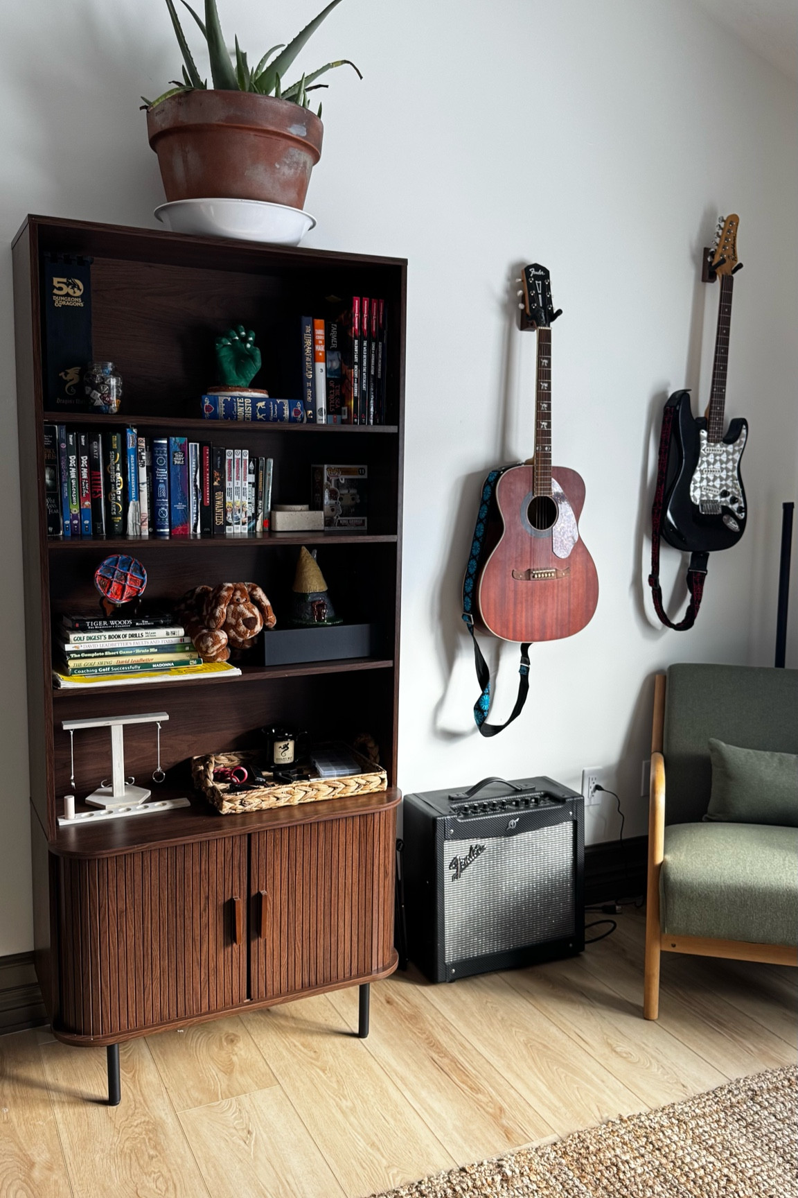 bookshelf, chair and guitar hooks

#LTKHome