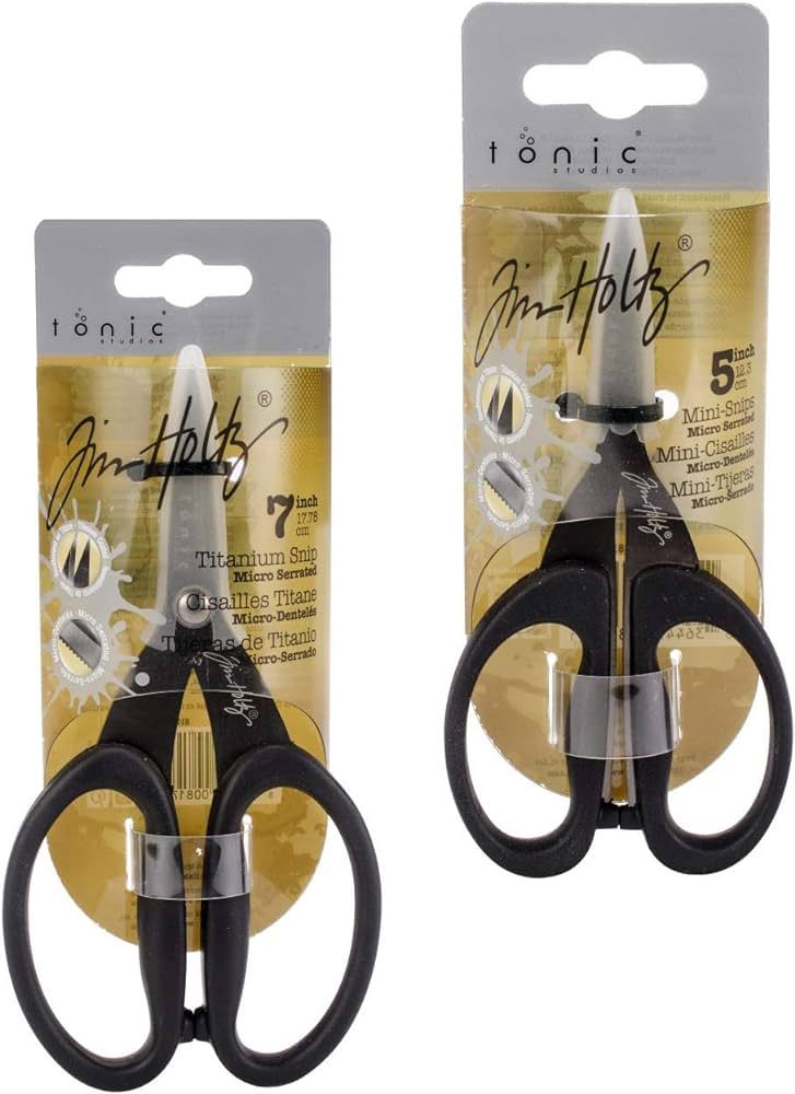 Tim Holtz Scissors & Snips - Kushgrip Non-Stick Serrated Scissors Set - Mini Snips 5" & Micro Sci... | Amazon (US)