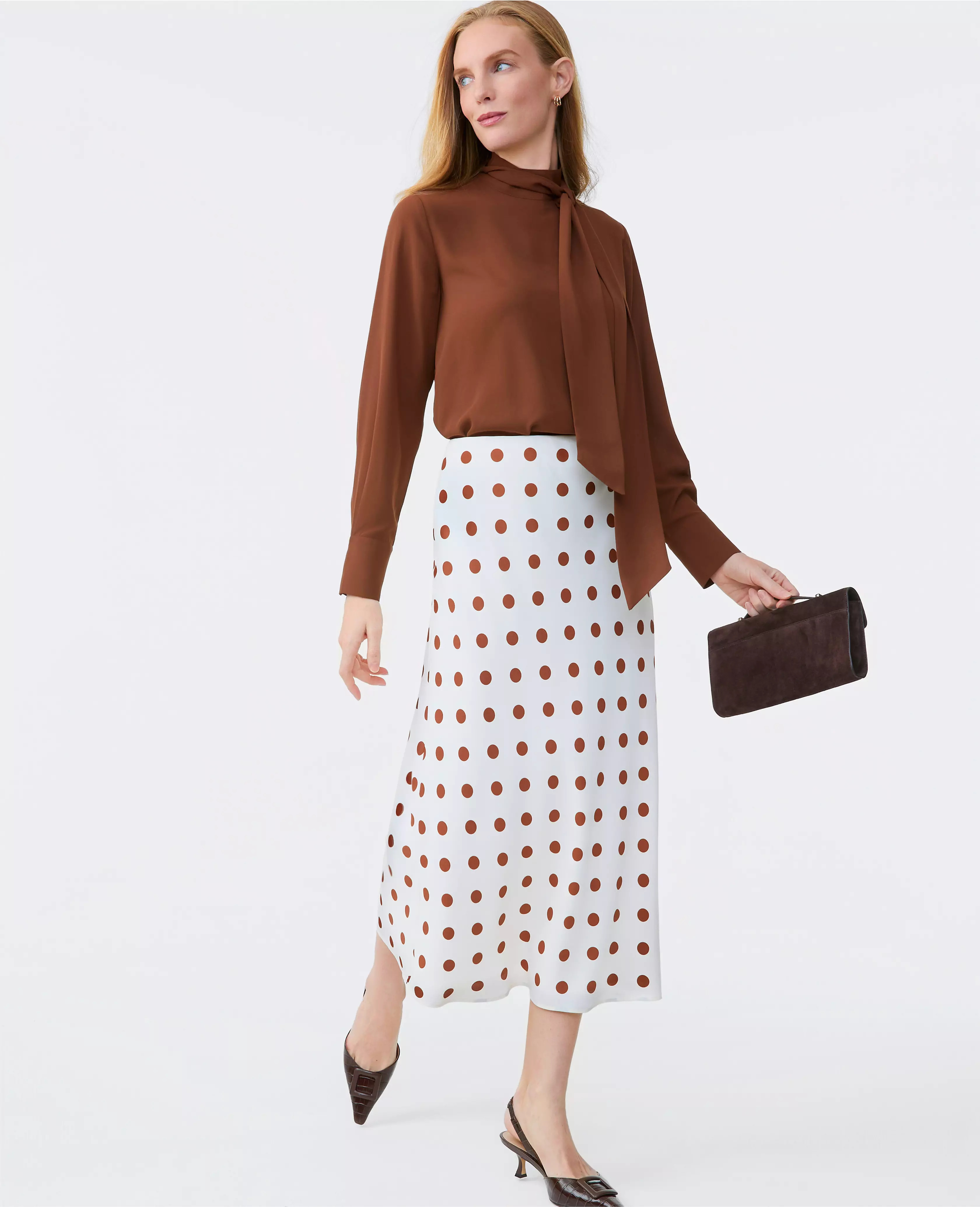 Dotted Satin Bias Slip Skirt | Ann Taylor