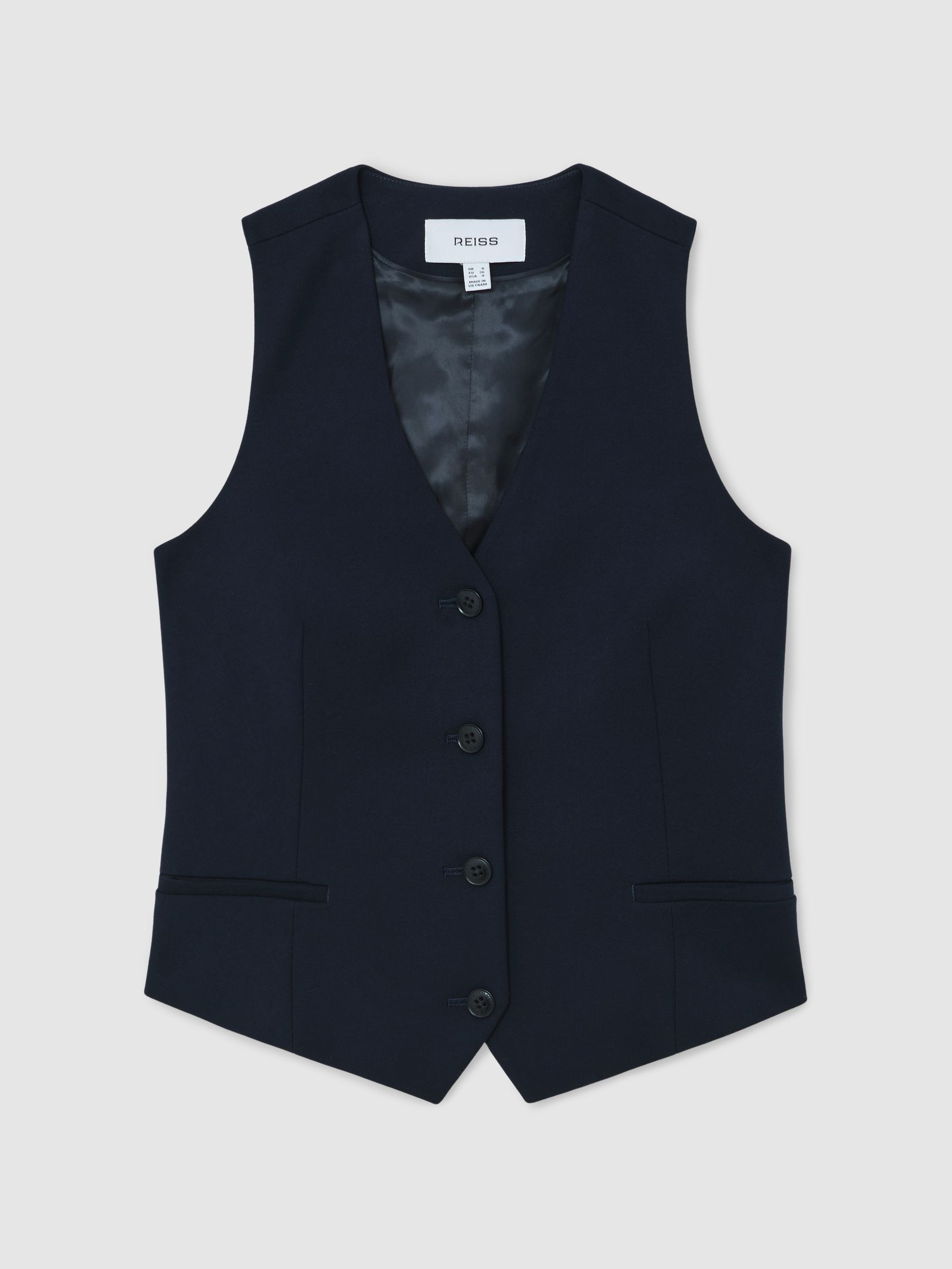 Reiss Single-Breasted Twill Waistcoat in Navy - REISS | Reiss UK
