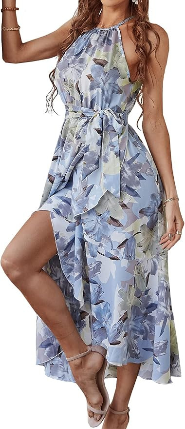 KAYWIDE Women's Summer Sleeveless Halter Neck Dress Floral Print Causal Boho Beach Party Midi Dre... | Amazon (US)