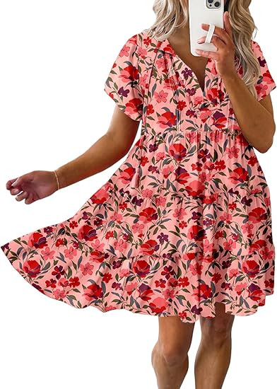 Dokotoo Womens Summer Casual Boho Floral Dresses V Neck Short Sleeve Sundresses Flowy Swing A-Lin... | Amazon (US)