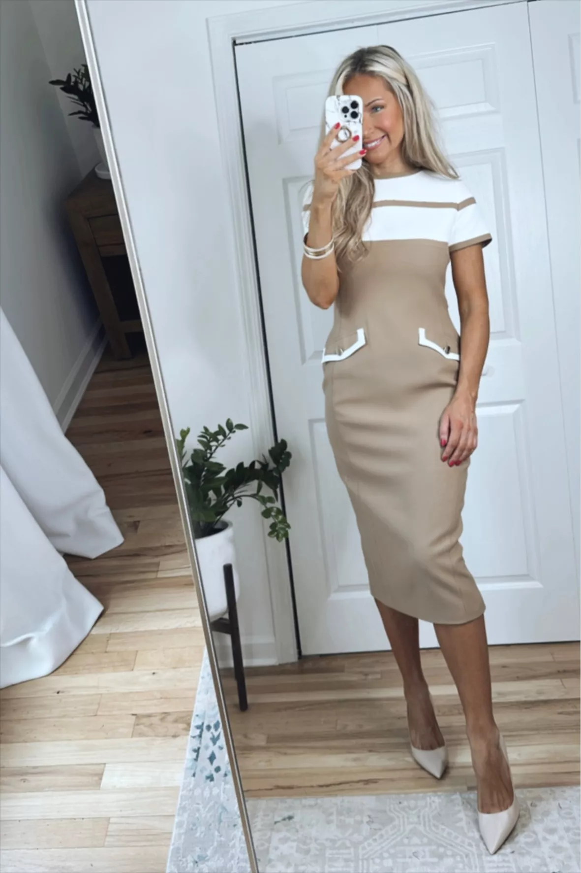Compact Stretch Belted Forever Belted Pencil Midi Dress