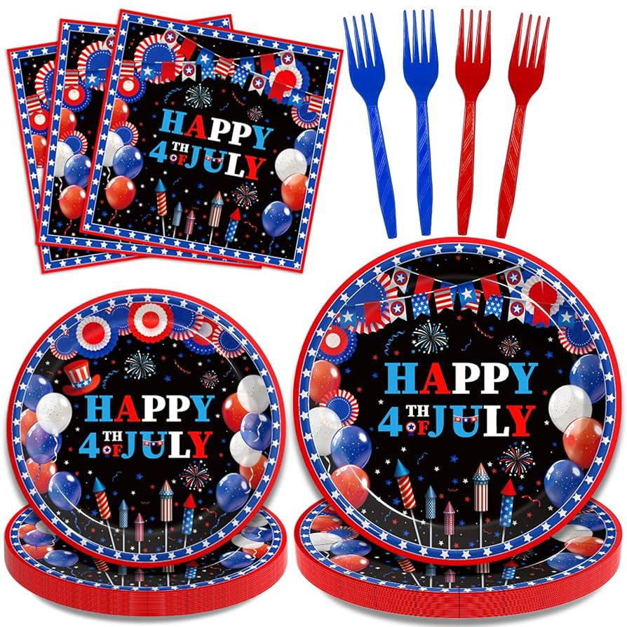 96 Pcs 4th of July Patriotic Party Plates, Independence Day Party Decorations Supplies Fourth of ... | Amazon (US)