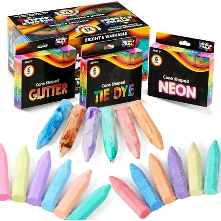 Joyfy 72 Pcs Sidewalk Chalk Set in 12 Packs, Tie Dye, Glitter & Neon Outdoor Chalks with 18 Assorted Colors, School Supplies, Classroom Must Haves, Gift for Kids | Walmart (US)