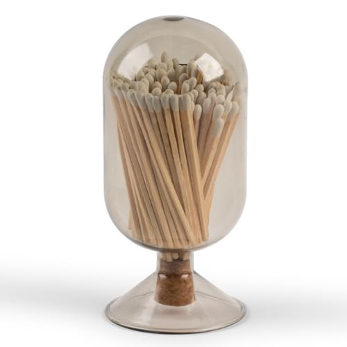 MILAVERA Premium Glass Match Cloche - Matches in a Jar with Striker. Long Matches for Candles, Fireplace. Or Use Bottle for Bath Salts, Accessories. Includes Striker and Safety Matches (White) | Amazon (US)
