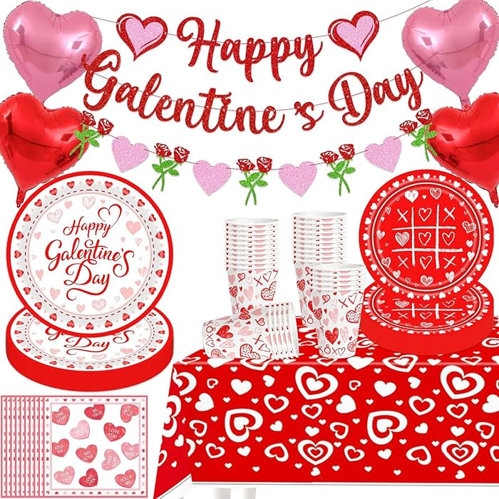 Galentines Day Party Decorations Galentines Day Banner Plates Napkins Cups Tablecloth Heart Foil ... | Amazon (US)