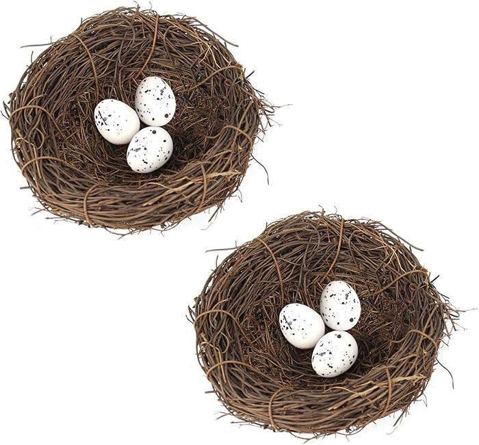 LWINGFLYER Artificial Birds Nest with Eggs 2 Sets Large Decorative Rattan Birds Nest 4.7Inch for ... | Amazon (US)