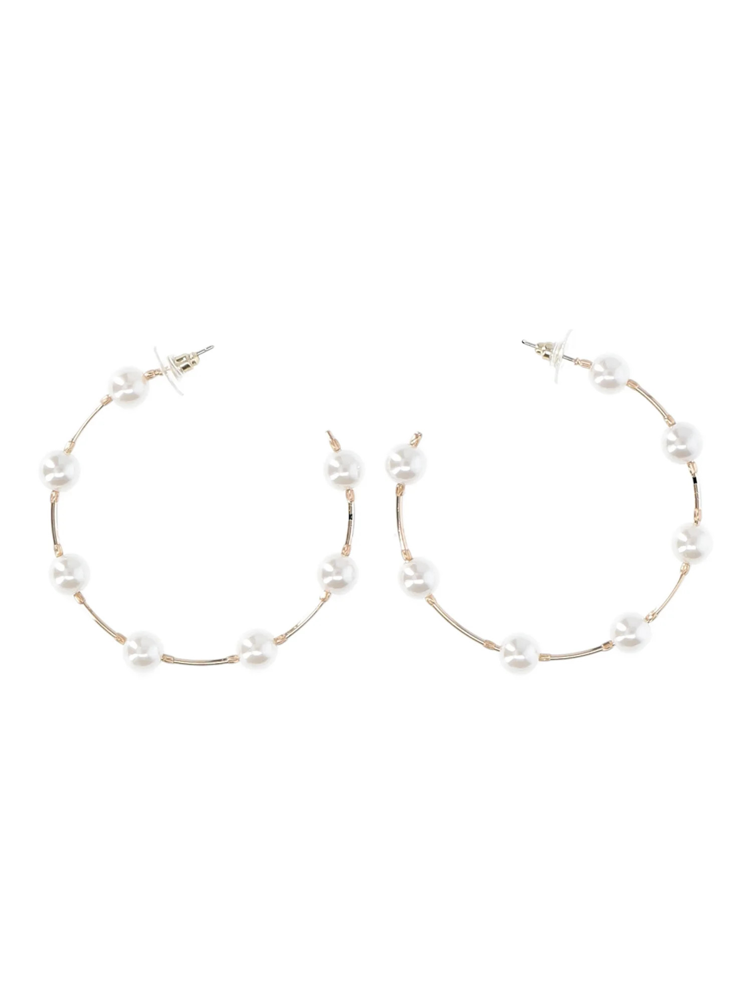 No Boundaries Gold-Tone and Faux Pearl Open Hoop Earrings, Women's | Walmart (US)
