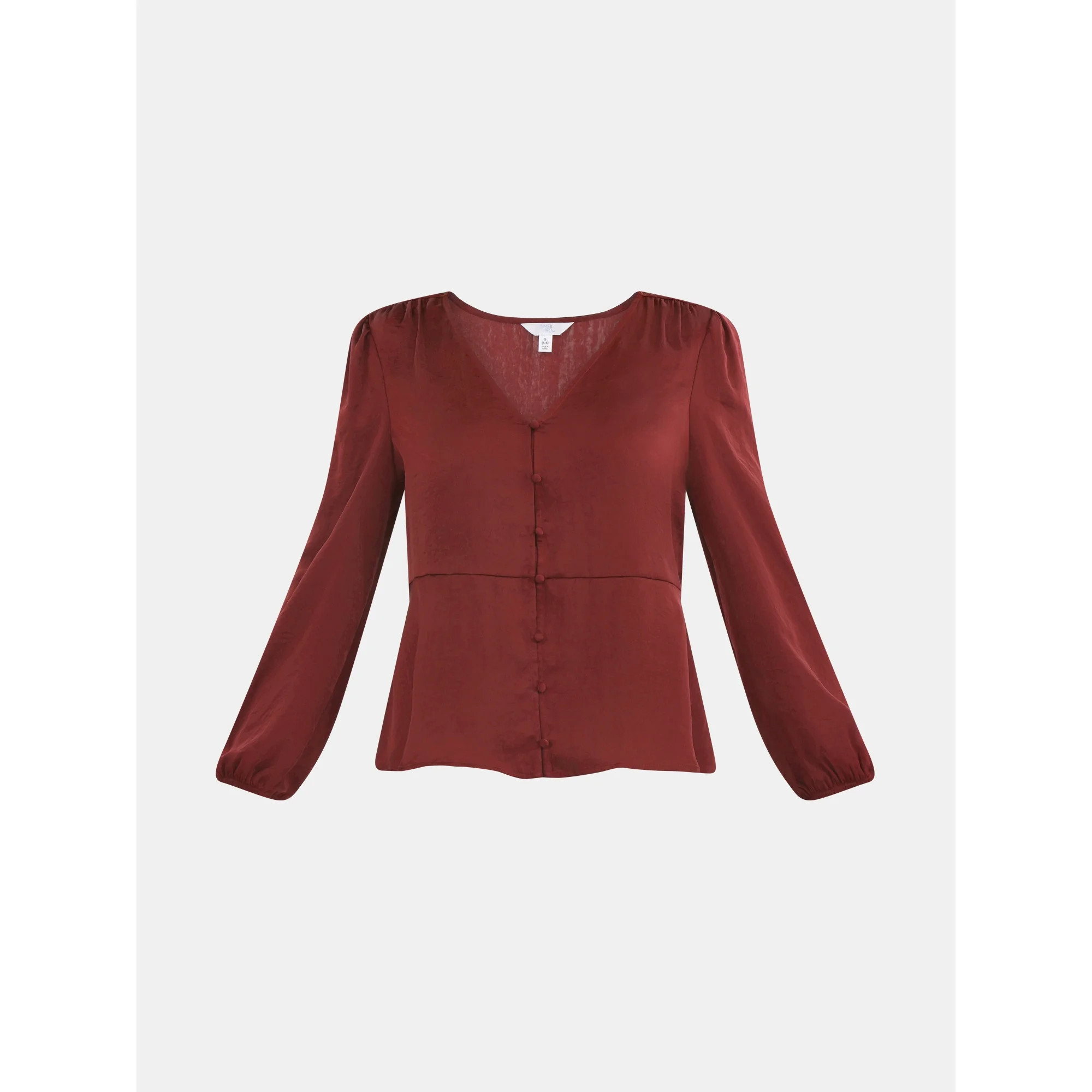 Time and Tru Women's Satin Blouse with Long Balloon Sleeves, XS-XXXL | Walmart (US)