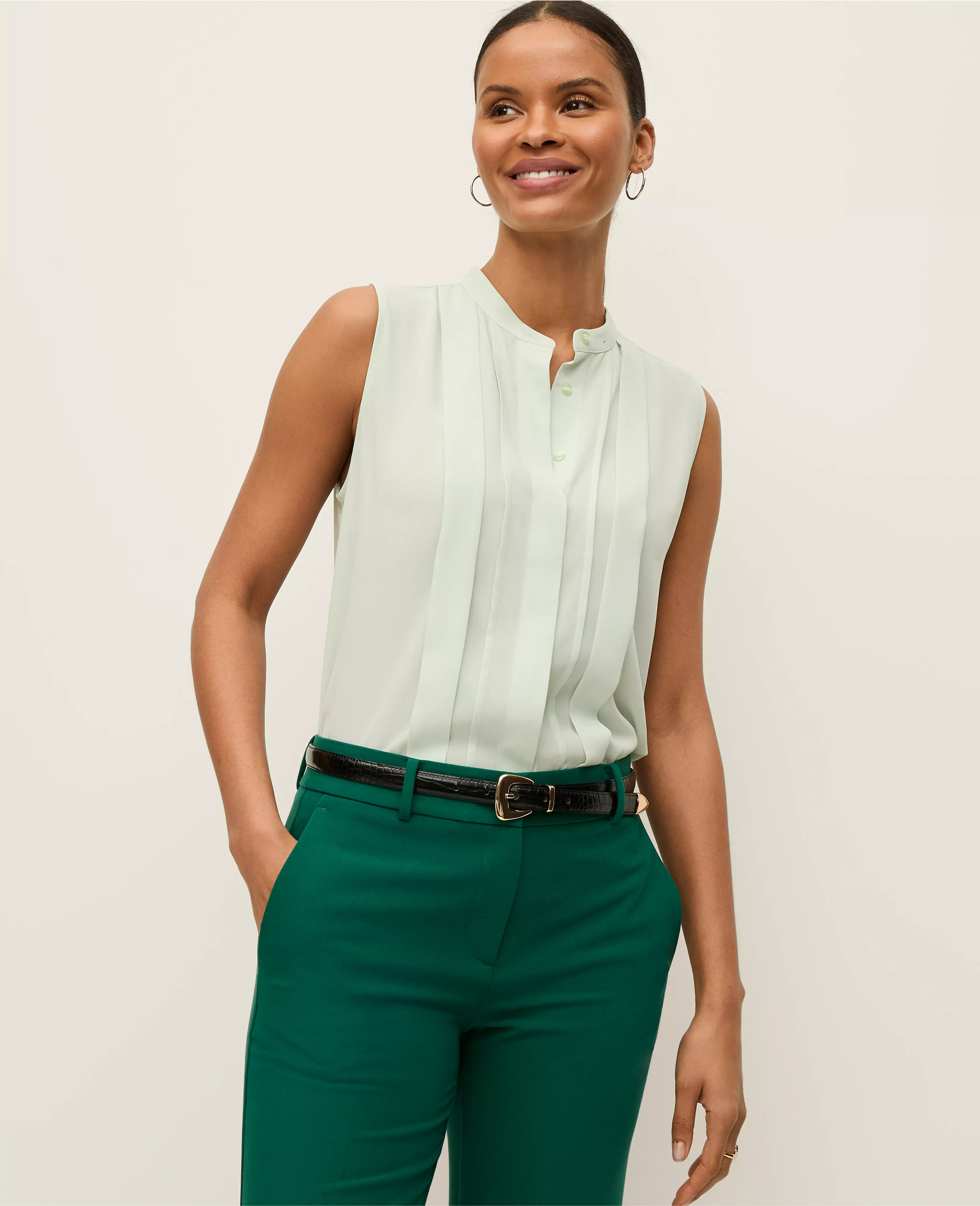Pintucked Sleeveless Shirt | Ann Taylor