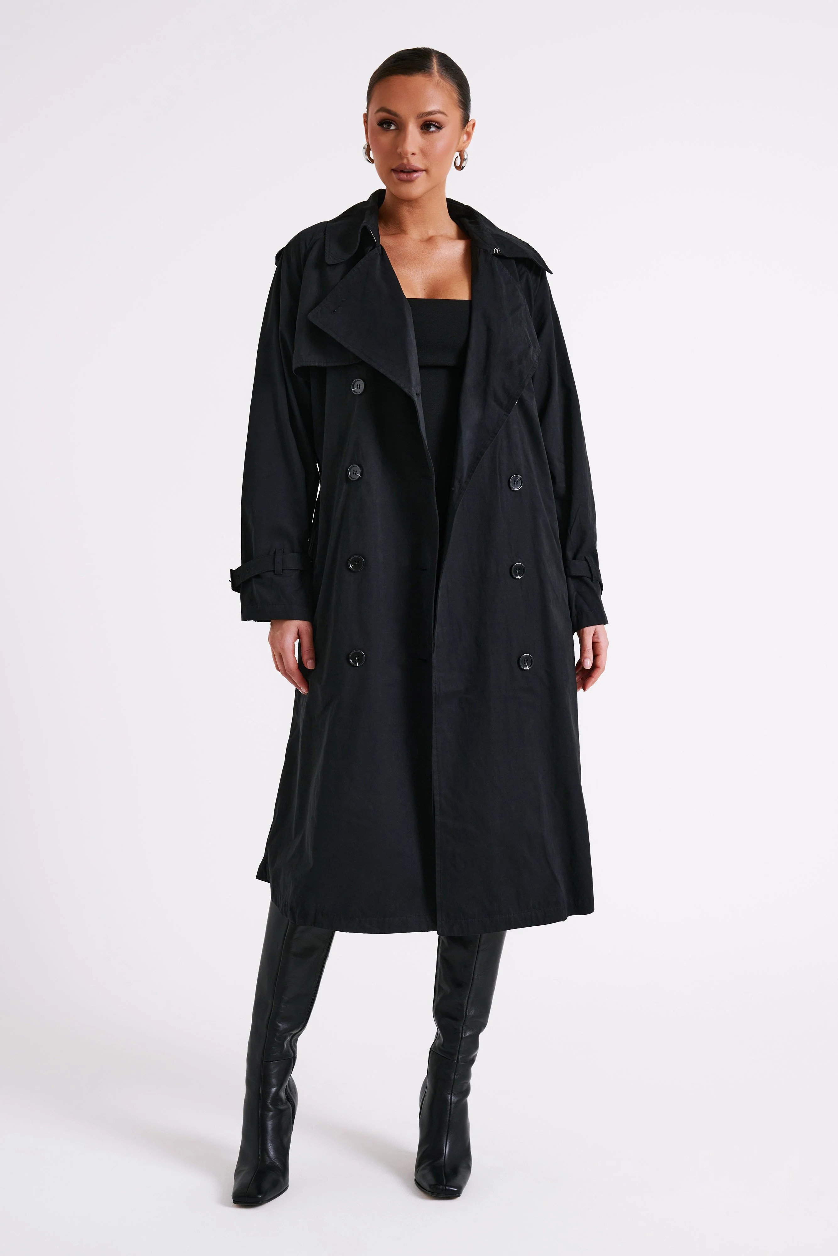 Channing Trench Coat With Belt - Black | MESHKI US