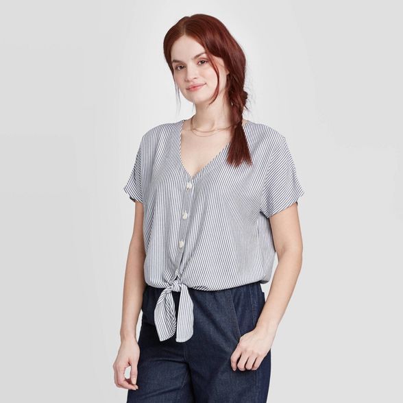 Women's Short Sleeve V-Neck Button-Down Relaxed Fit Shirt - Universal Thread™ | Target