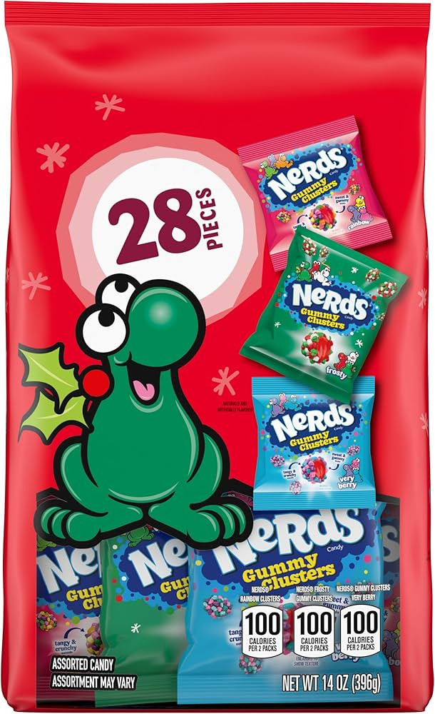 NERDS Gummy Clusters Holiday Assorted Treat Pack, 14 oz, 28 Count | Amazon (US)