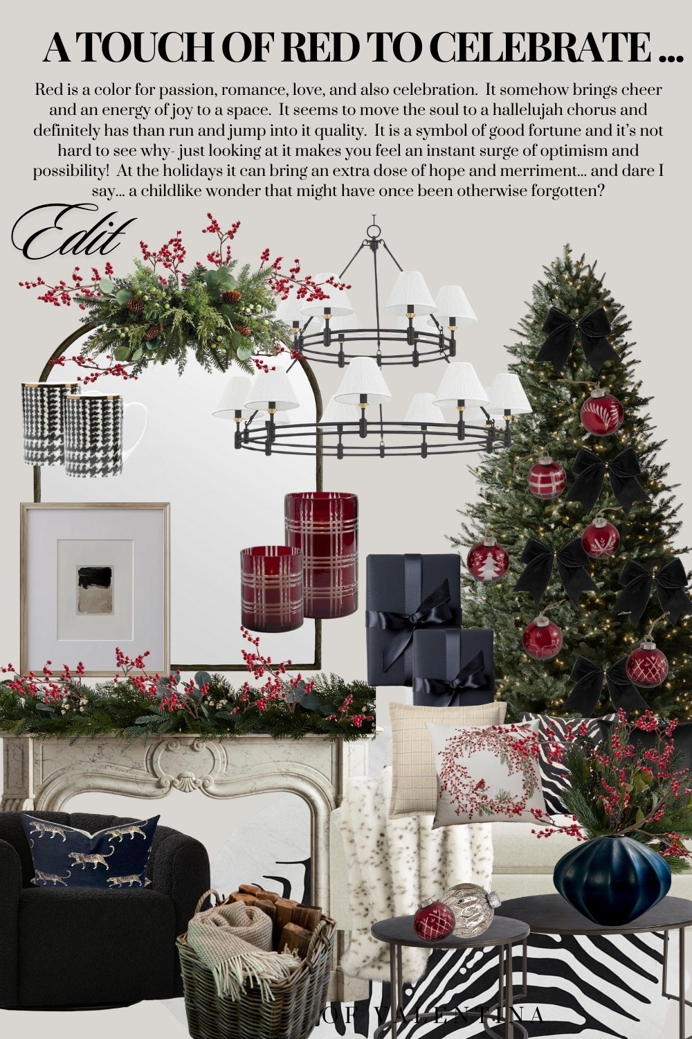 Red is a color for passion, romance, love, and also celebration.  It somehow brings cheer and an energy of joy to a space.  It seems to move the soul to a hallelujah chorus and definitely has than run and jump into it quality.  It is a symbol of good fortune and it’s not hard to see why- just looking at it makes you feel an instant surge of optimism and possibility!  At the holidays it can bring an extra dose of hope and merriment... and dare I say... a childlike wonder that might have once been otherwise forgotten?

#LTKSeasonal #LTKHome #LTKHoliday