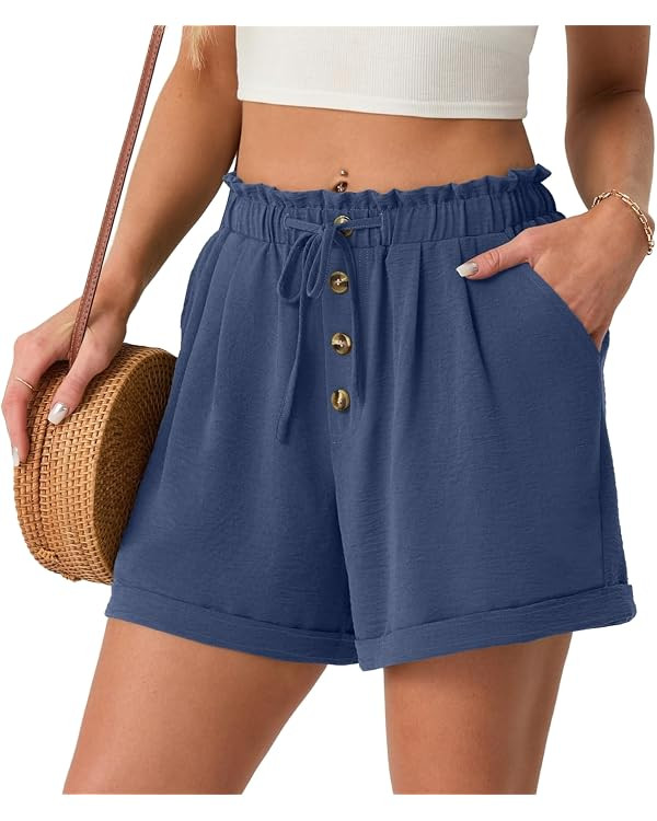 Lepunuo Wide Leg Shorts for Women Summer Casual High Waisted Button Front Elastic Band Beach Vaca... | Amazon (US)