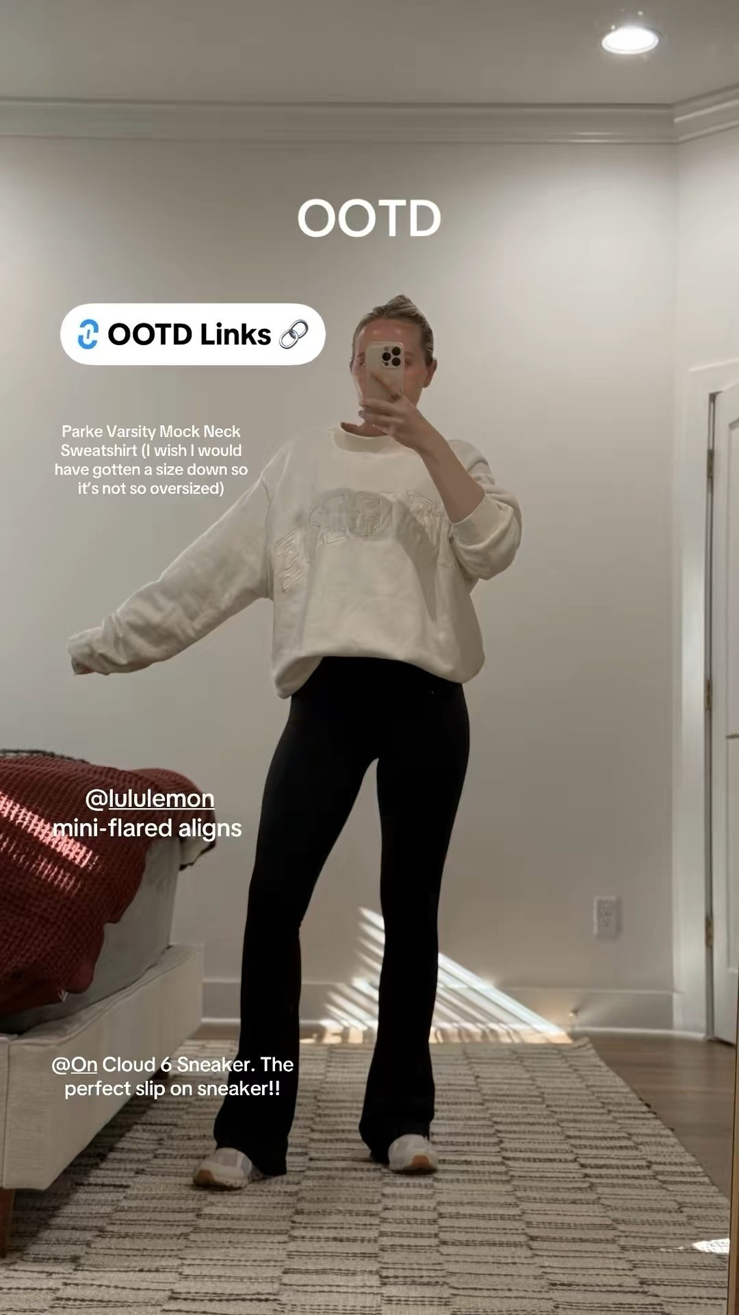 Today’s work-from-home outfit and errand outfit: Parke mock neck sweatshirt, Lululemon Align mini flares, and On Cloud 6 sneakers. Cozy, comfortable, and perfect for everyday wear. Tap to shop this whole look + similar neutral basics! This is the Parke bridal collection which I hope they restock soon!!

⸻

WFH outfit
neutral outfit
casual outfit ideas
winter outfits 2025
lululemon align mini flare
align flare leggings
parke sweatshirt
on cloud 6 sneakers
everyday outfit
minimal style outfit
athleisure outfit ideas
neutral wardrobe basics


#LTKFindsUnder100 #LTKdayinmylife #LTKootd