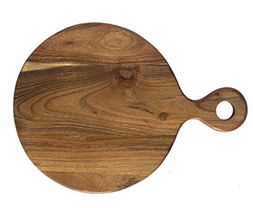 WOODLERY Wood Cutting Board Round Paddle for Meat Bread Serving Board Charcuterie Board Circular Circle Cutting Board (Beige_14x10") | Amazon (US)