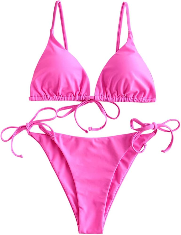 ZAFUL Women's Whip Stitch Textured String Triangle Bikini Set Two Piece Swimsuit | Amazon (US)