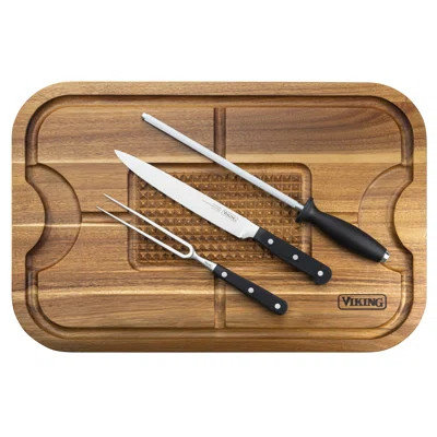 Viking Acacia Carving Board with 3-Piece Carving Set | Wayfair North America