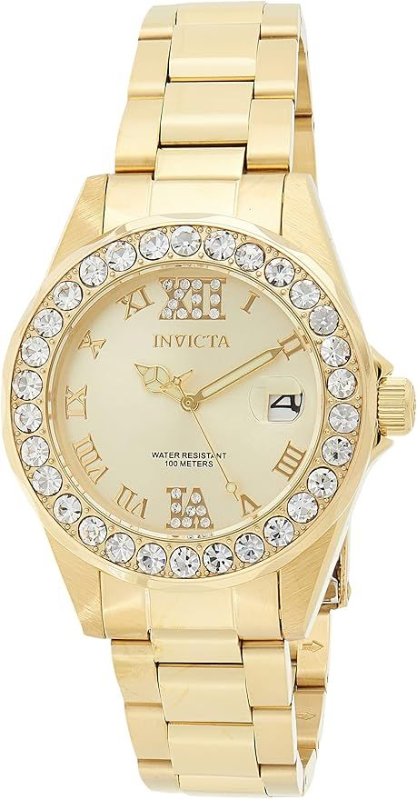 Invicta Women's 15252 Pro Diver Gold Dial Crystal Accented 18k Ion-Plated Stainless Steel Watch | Amazon (US)