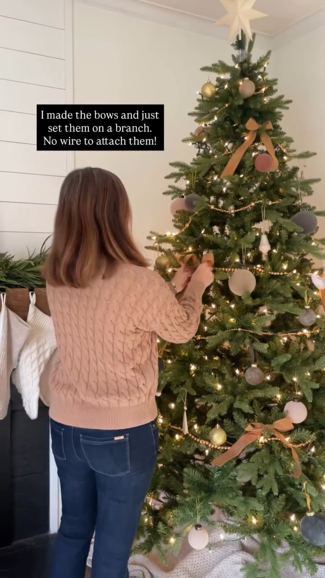 I made the bows and just set them on a branch.  No wire to attach them!