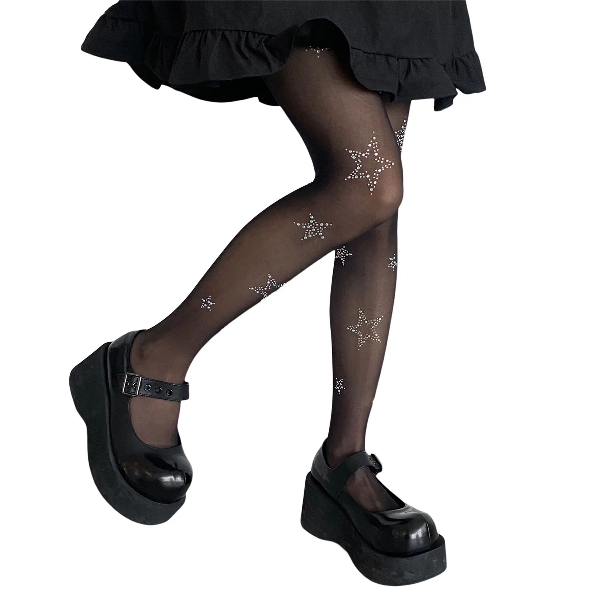 Drnokyasn Women Star Rhinestone Pantyhose Elastic High Waist Mesh See-Through Thin Stockings Stre... | Walmart (US)