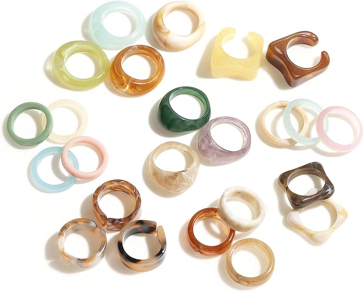 Viva Joya 24 Pcs Resin Rings, Plastic Rings Acrylic Rings for Women Teen Girls, Chunky Aesthetic ... | Amazon (US)