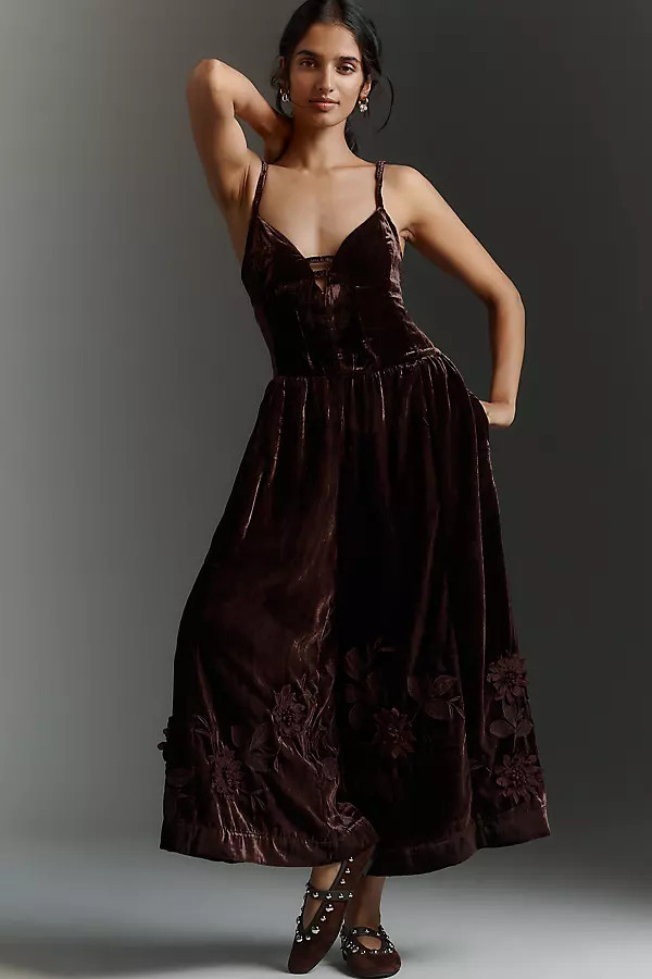 By Anthropologie 3D Floral Velvet Jumpsuit | Anthropologie (US)