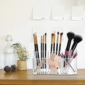 6 Slot Acrylic Makeup Brushes Holder Organizer, Clear Eyebrow Pen Container Cosmetics Storage | Amazon (US)