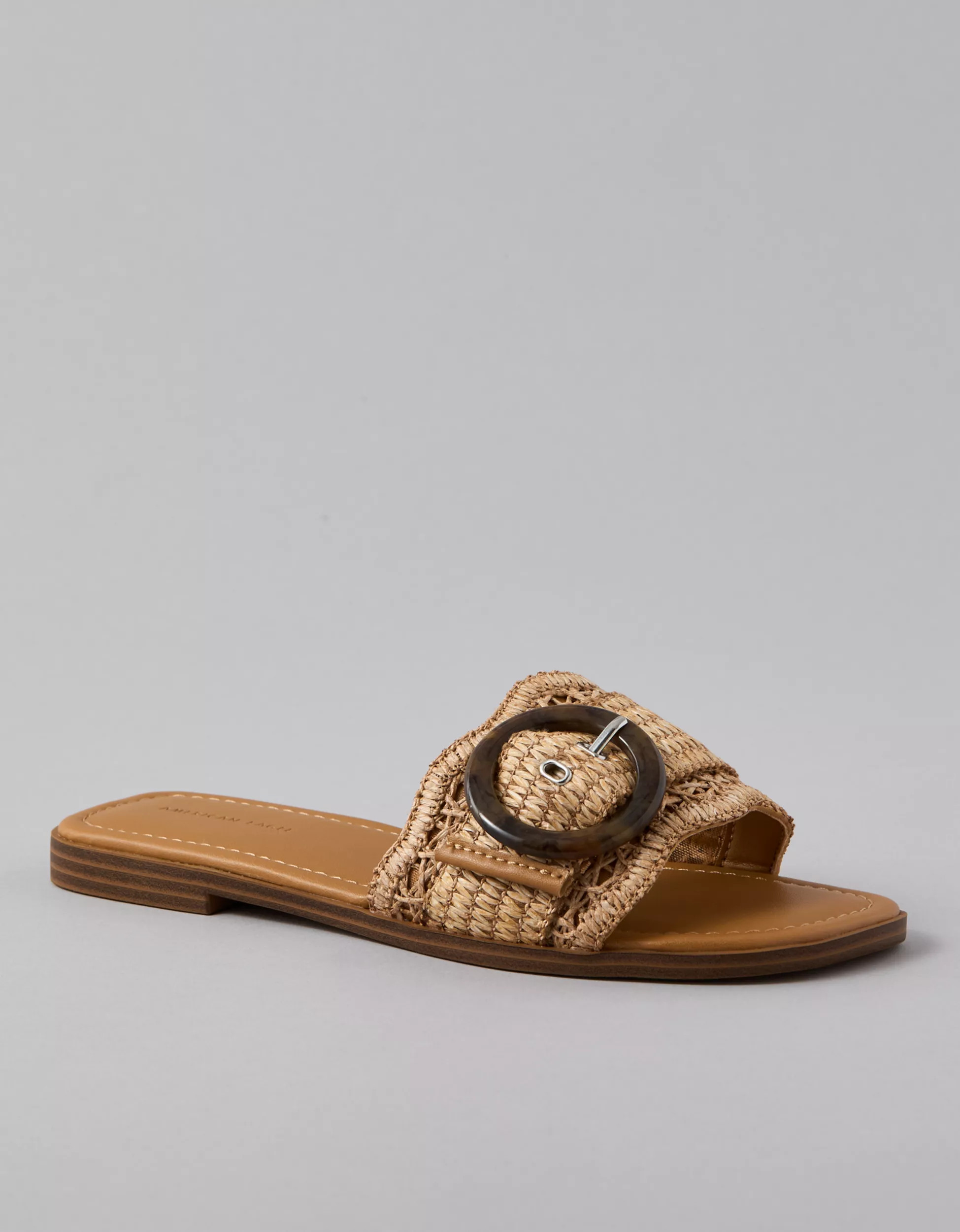 AE Raffia Buckle Slide Sandal | American Eagle Outfitters (US & CA)