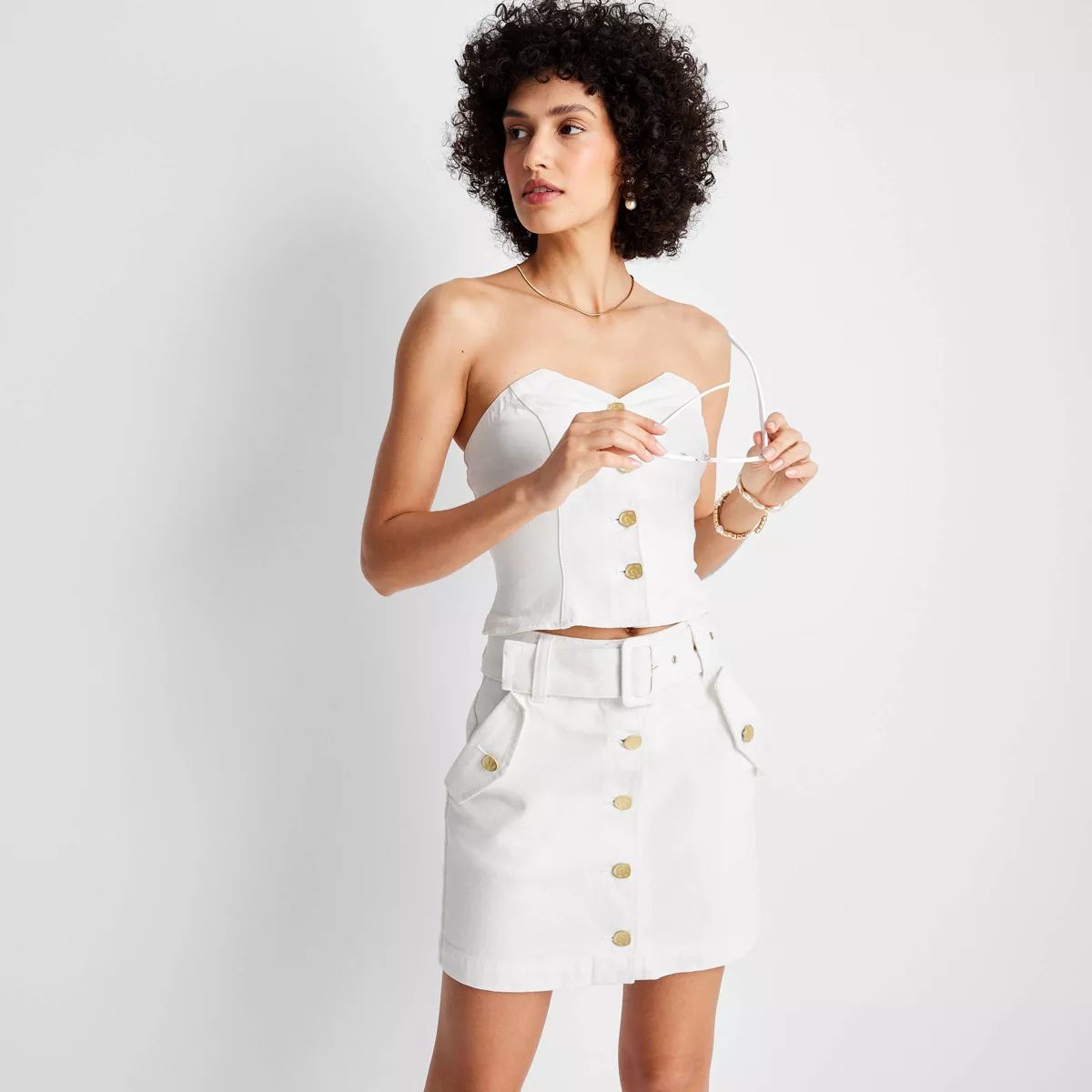 Women's Belted Button-Front Denim Mini Skirt - Future Collective™ with Jenee Naylor White | Target