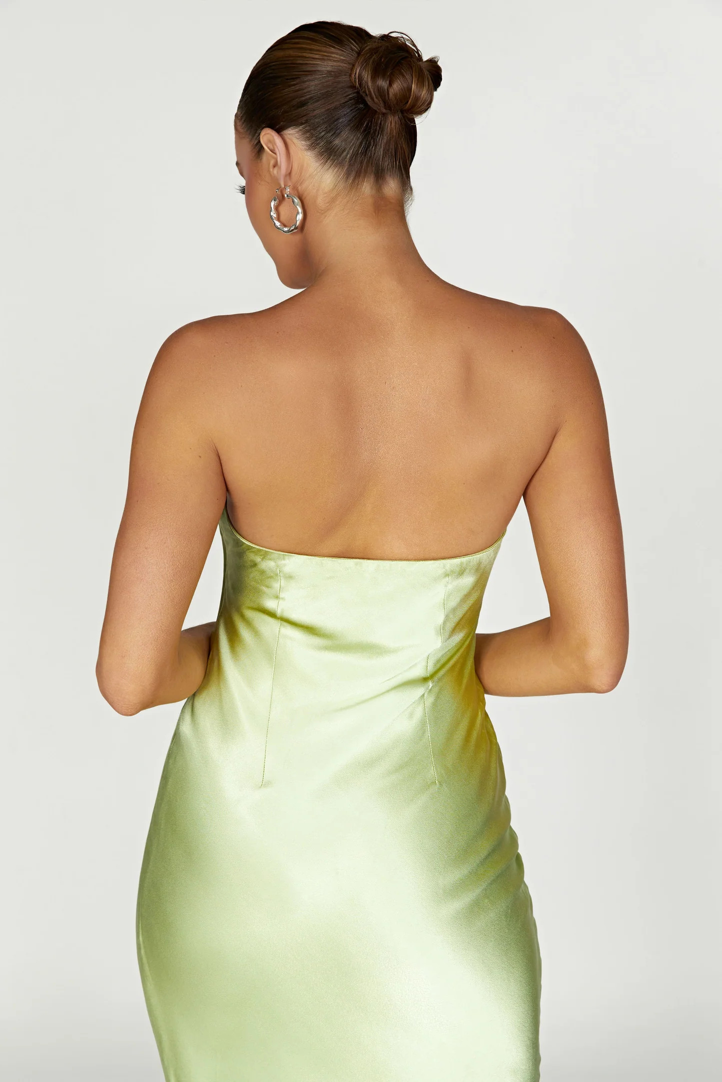 Tyler Strapless Satin Midi Dress - Pistachio Green | MESHKI US