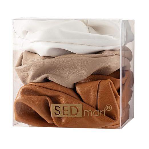 3 Pack Leather Big Scrunchies for Women Elastic Soft Hair Ties… | Amazon (US)