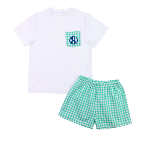 Green Check Pocket Short  Set | Cecil and Lou