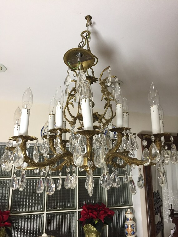 Vintage Spanish Brass and Crystal Prism 8 Arm & 16 Light Chandelier | Etsy (US)