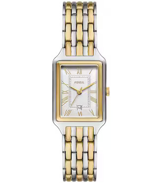 FossilWomen's Raquel Three-Hand Date Two Tone Stainless Steel Rectangular Bracelet Watch | Dillard's